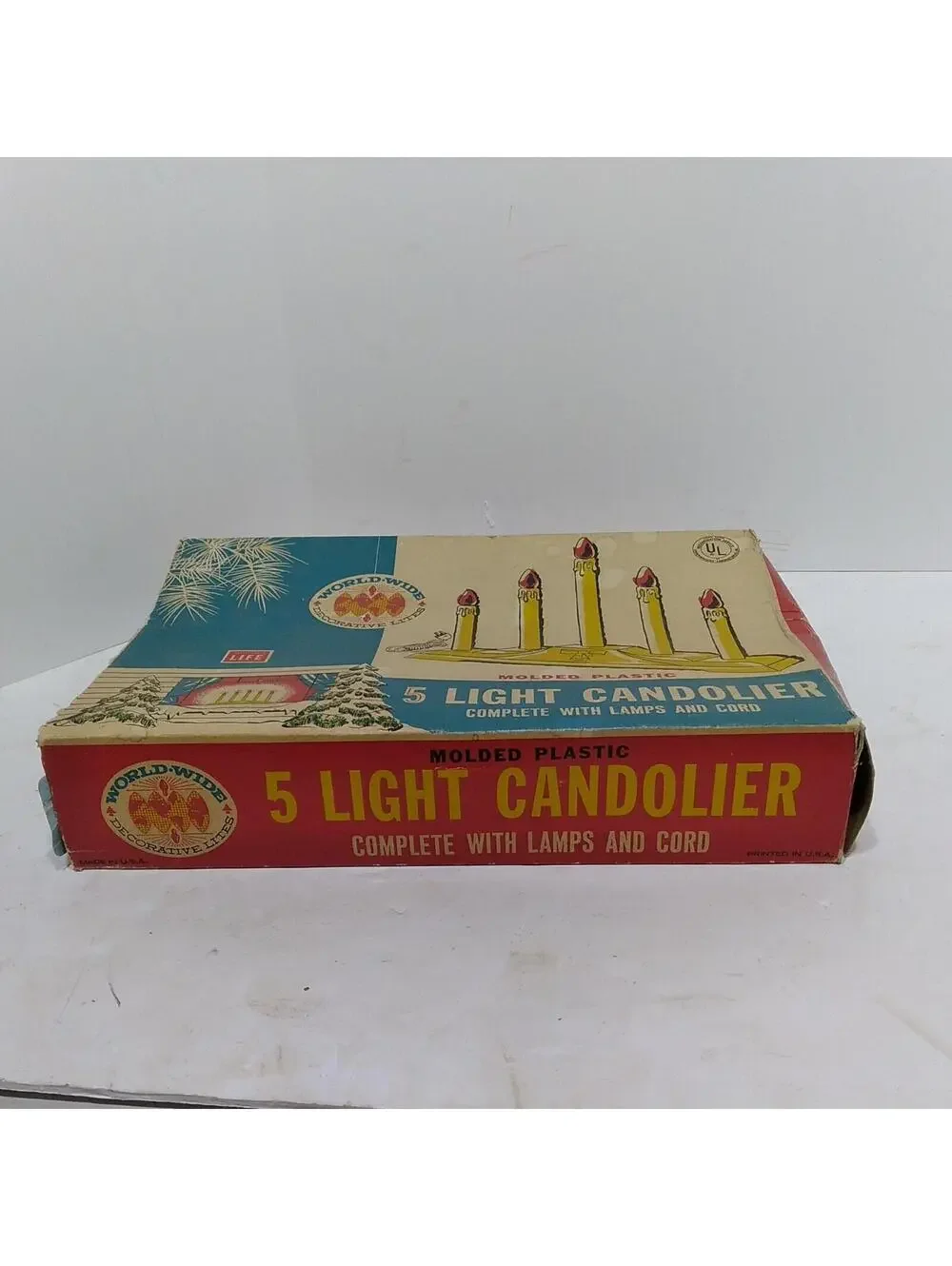 Vtg Five Light Christmas Candolier With 3 Orange Bulbs World Wide Dec. Lites IOB